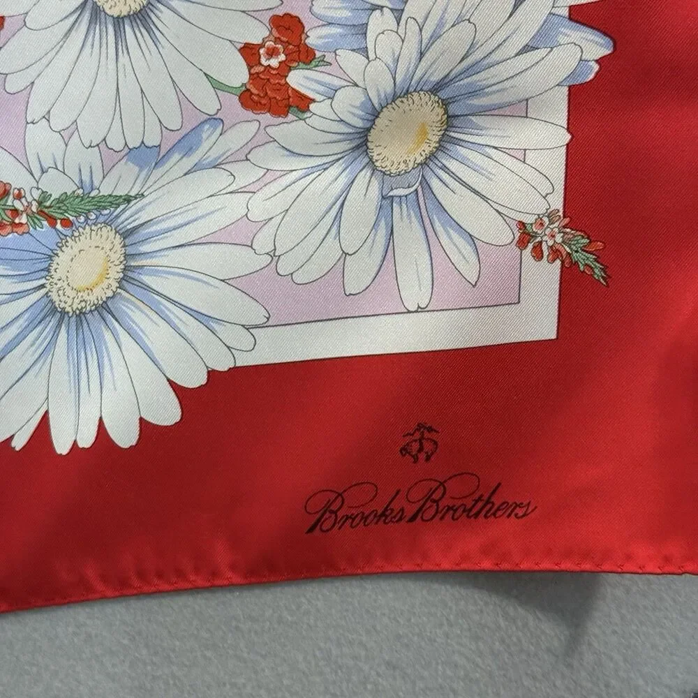 Brooks Brothers Silk Square Scarf Floral Botanical Rose Red Pink NWT Italy VTG